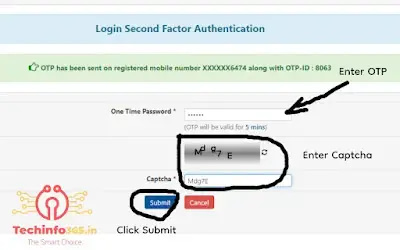 Enter The OTP Received On Your Registered Mobile Number & Enter Captcha Code. And  Click Submit.